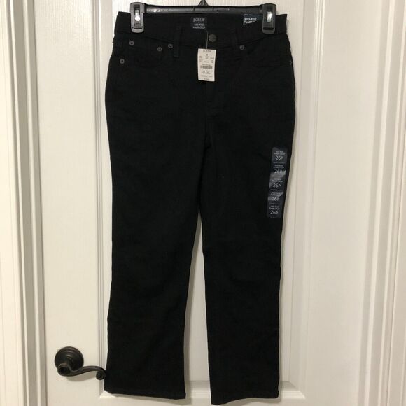J.Crew Womens Jeans 26 Petites‎ Black Mid-Rise Flare Crop All-Day Stretch NWT - Picture 1 of 8